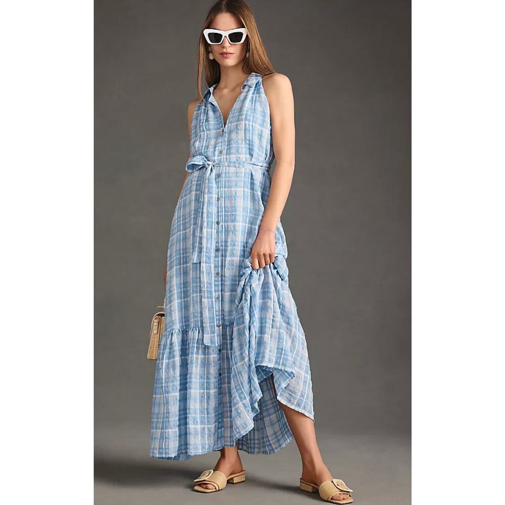 Anthropologie Sleeveless Buttondown Shirt Dress Tie Waist Size XL - Picture 1 of 10